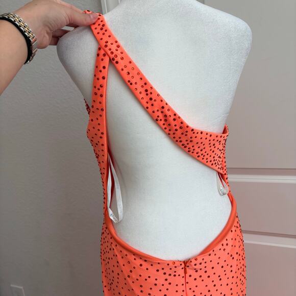 Panoply Orange Fitted Beaded Spandex One Shoulder Gown Prom Formal 10 - Picture 7 of 16